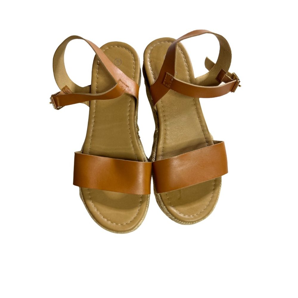 Camel Brown Ankle Wrap Espadrille Flatform Sandals - Womens 7.5